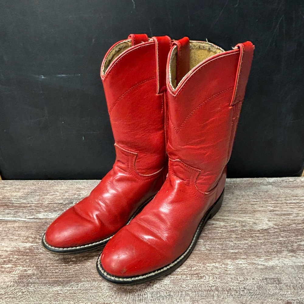 Justin Boots Kids Red Leather Cowboy Boots size 2 girls ❤️♥️